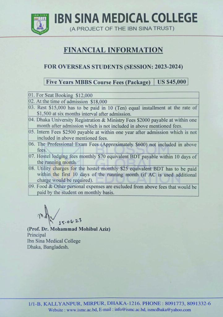 ibn sina medical college fee structure